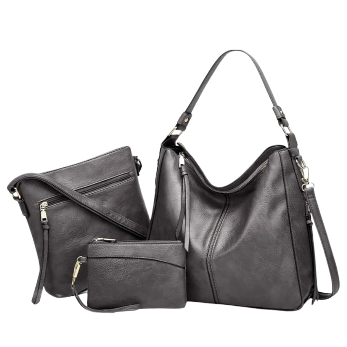 Grey — Hobo Bag + Crossbody + Wallet