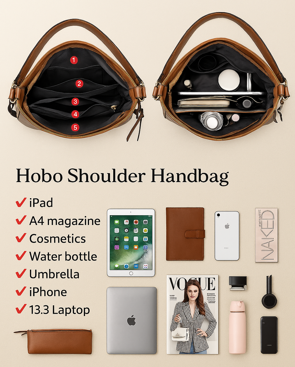 Luxury Leather Hobo Anti-Theft Handbag + FREE Pouch Wallet — image 8