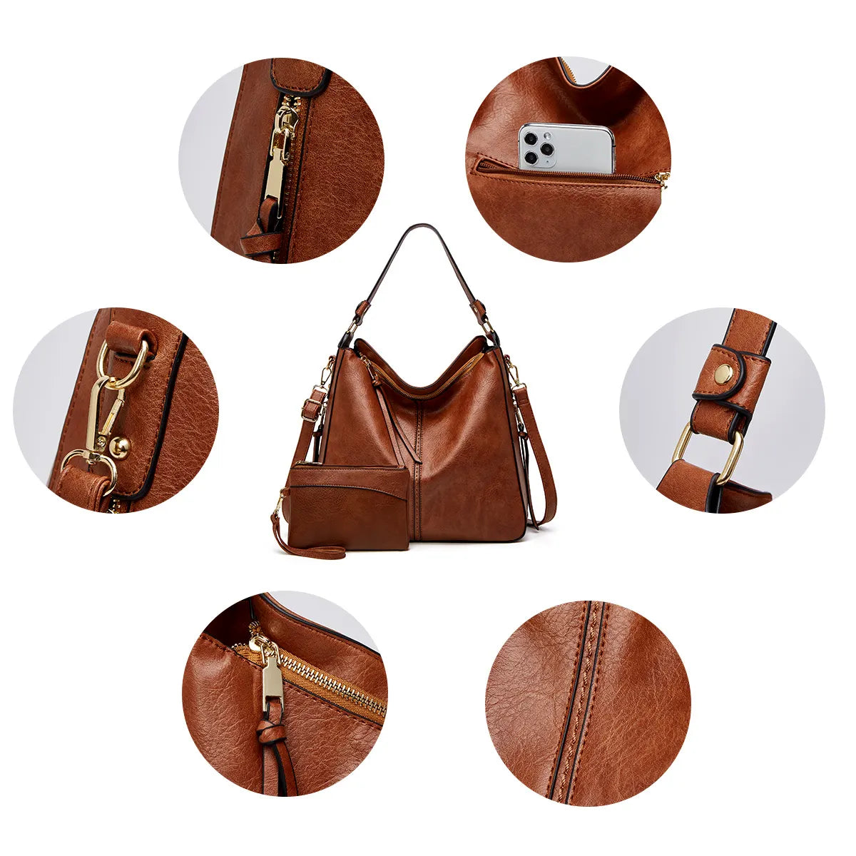 Luxury Leather Hobo Anti-Theft Handbag + FREE Pouch Wallet — image 5