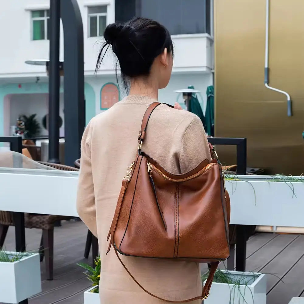 Luxury Leather Hobo Anti-Theft Handbag + FREE Pouch Wallet — image 4