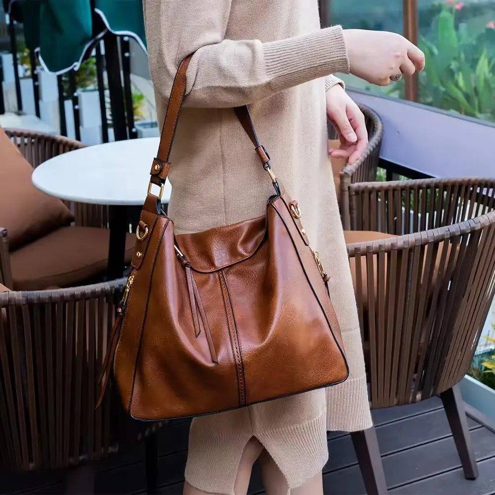 Luxury Leather Hobo Anti-Theft Handbag + FREE Pouch Wallet — image 3