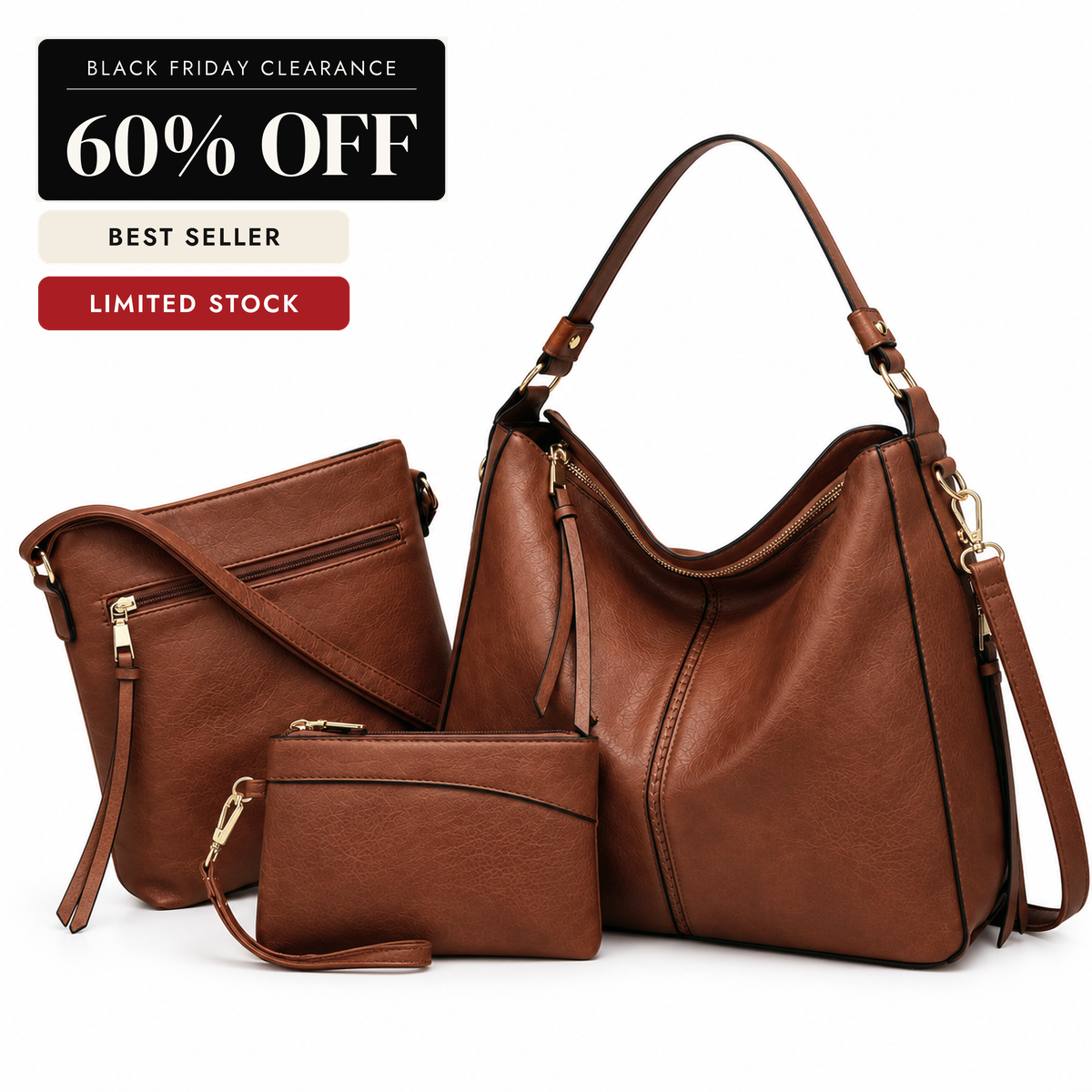 Dark Sienna — Hobo Bag + Crossbody + Wallet