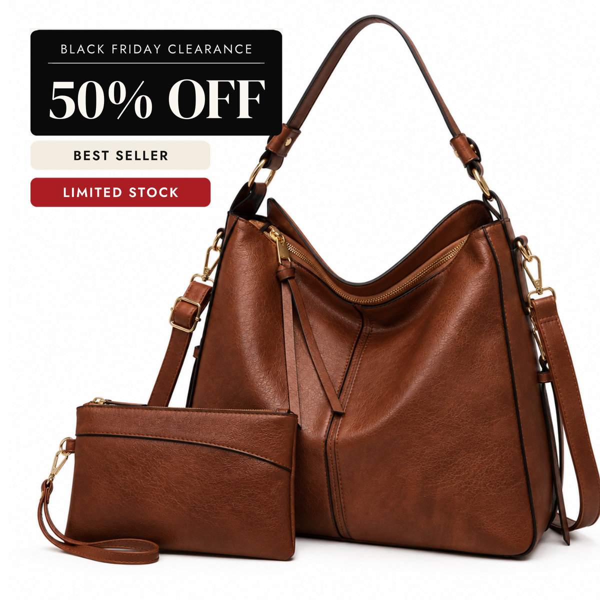 Luxury Leather Hobo Anti-Theft Handbag + FREE Pouch Wallet